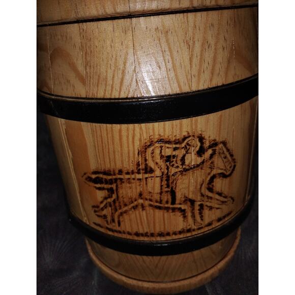 Hand Made wooden barrel piggy bankwood-burned or engraved Hourse design - Picture 2 of 10
